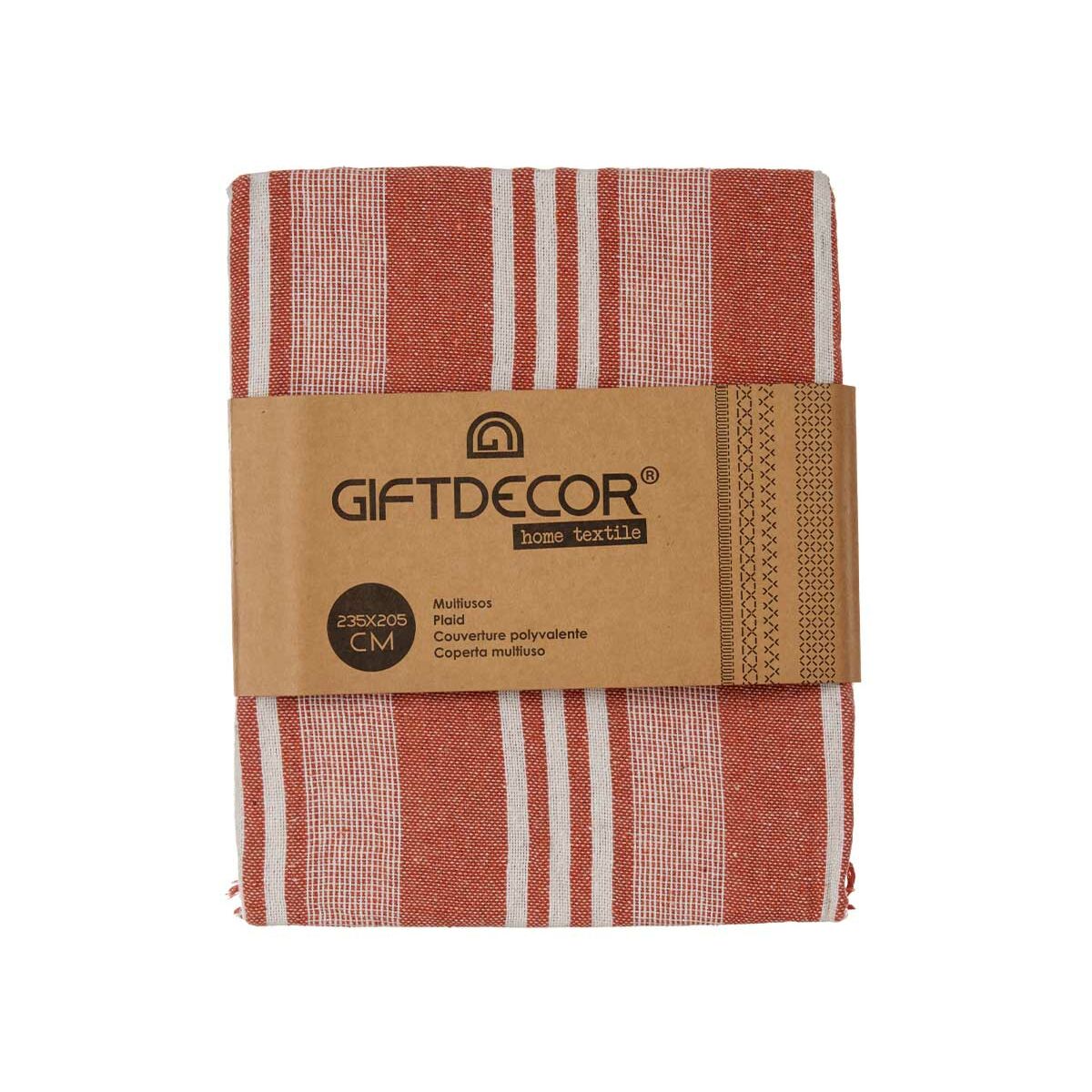 Multipurpose throw Gift Decor White Red 235 x 205 cm Stripes (8 Units)